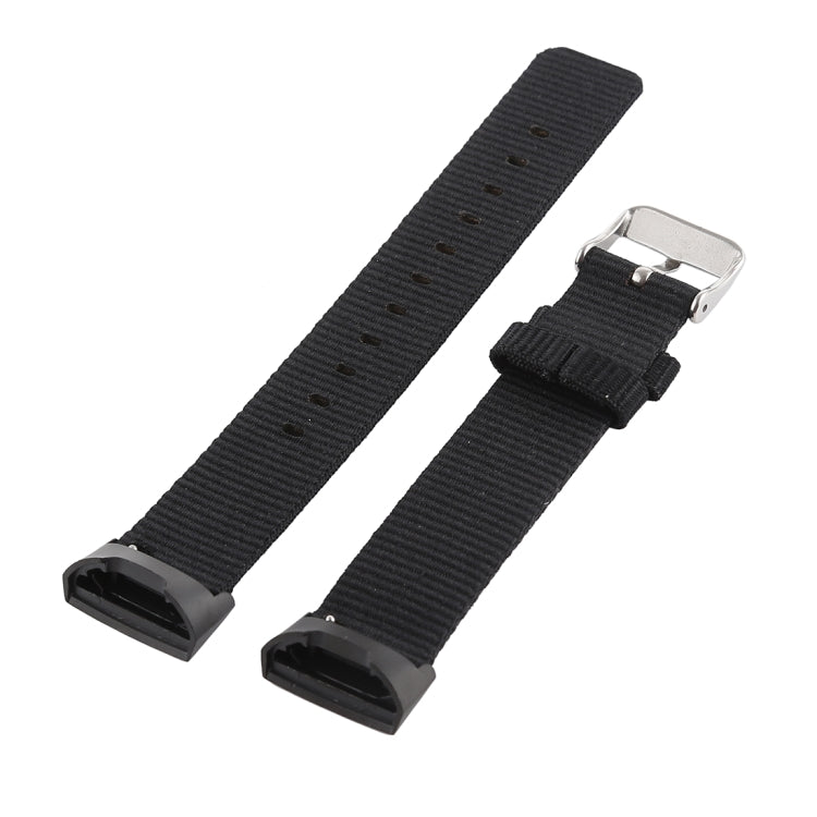 Black nylon watch band with adjustable buckle and metal clasp for Fitbit Charge 3