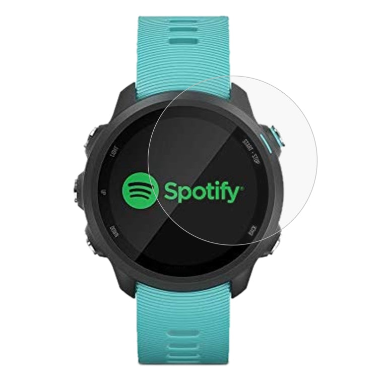 Garmin Forerunner 245 tempered glass protector on smartwatch face, rounded edges