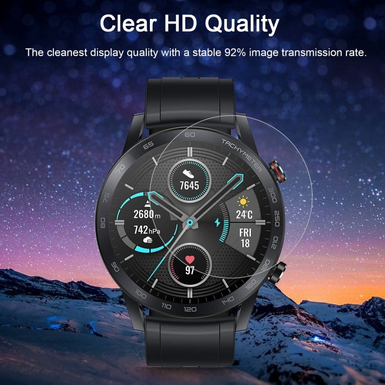 Clear HD tempered glass screen protector over smartwatch display for high clarity
