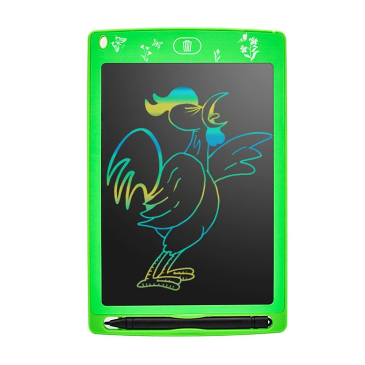 Green children's color LCD drawing tablet showing colorful bird drawing on screen