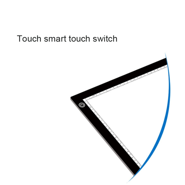 Black LED light pad showing touch smart switch on the side edge