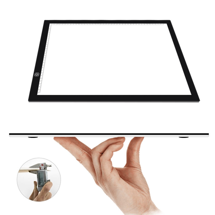 Black LED tracing board with slim frame and illustration of USB power connection
