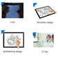 LED light pad in use for sketching, plus inset examples of different tracing styles