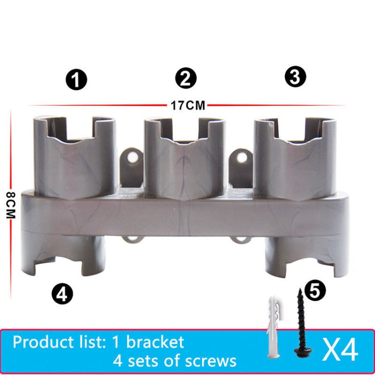 Gray metal vacuum storage bracket with screws and mounting layout