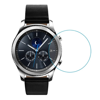 44mm tempered glass screen protector film shown on a black metal watch face