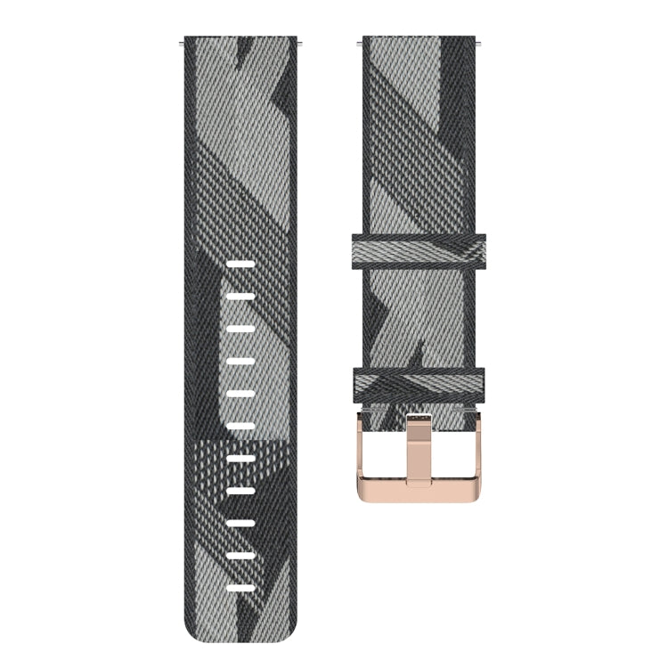 Grey 22mm stripe weave nylon watch band with buckle and pin adjustment holes
