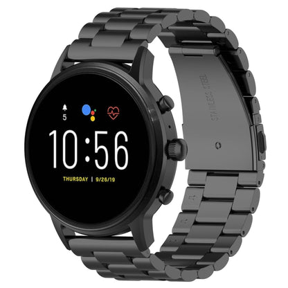 22mm steel wrist watch band with black link strap and secure clasp for smart watch