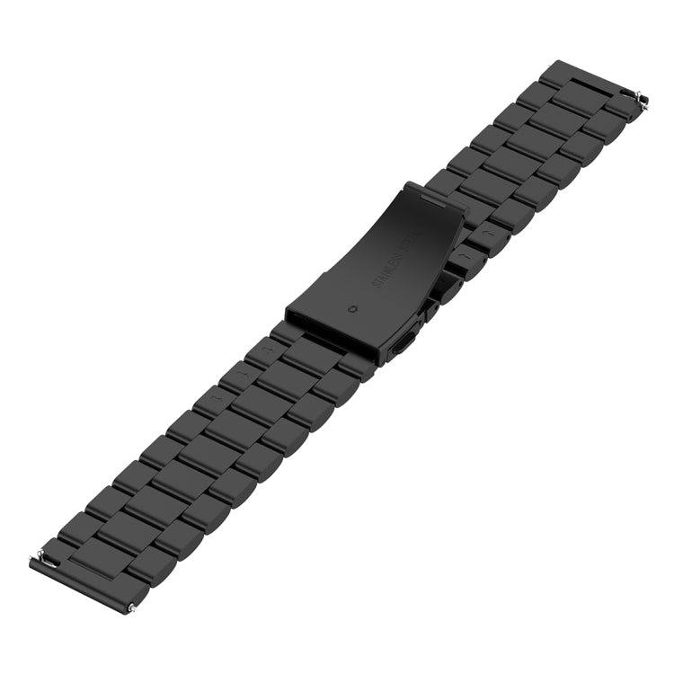 Black 22mm steel watch band with rectangular link chain and metal clasp end