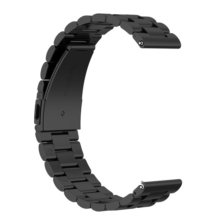 Black steel 22mm watch band with link bracelet and folding clasp detail