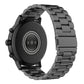Black 22mm steel watch band with rounded link bracelet and secure pin clasp