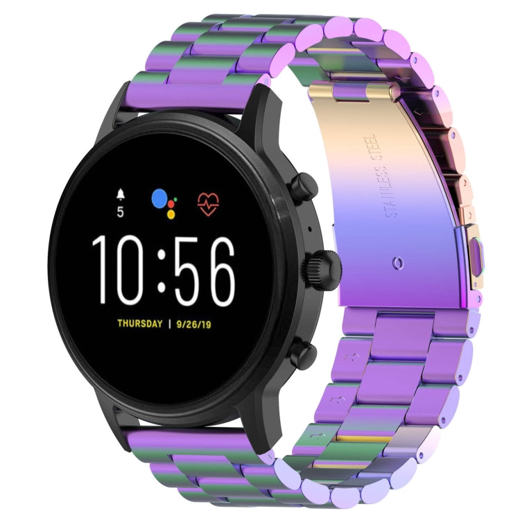 22mm steel watch band with purple iridescent link bracelet and metal clasp