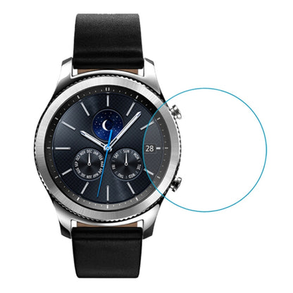 24mm round tempered glass film for smartwatch screen, shown on a black analog watch