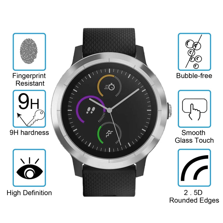 Round smartwatch screen protector film, 9H hardness, 2.5D rounded edges