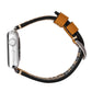 Genuine leather Apple Watch band, black strap with tan buckle and contrast edging