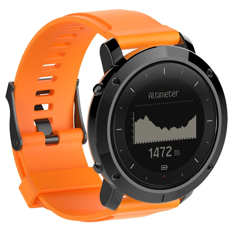Silicone watch band for SUUNTO Traverse, orange with black clasp and rugged watch case