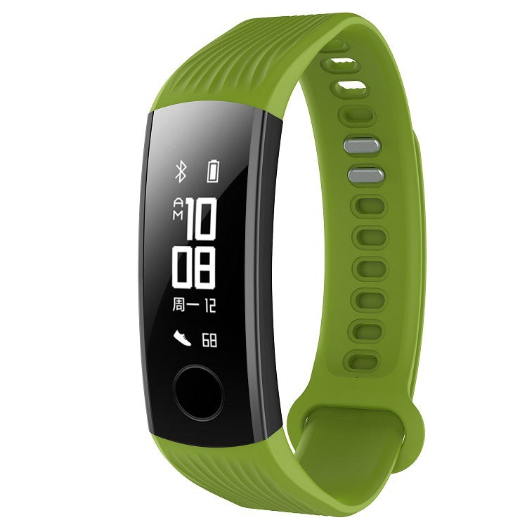 Green silicone watch band with fitness tracker display