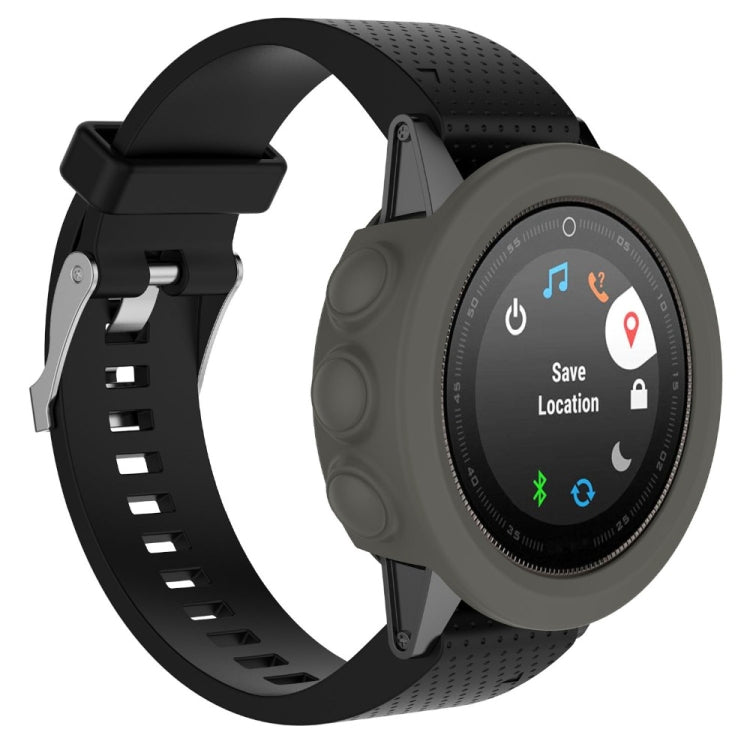 Grey silicone protective watch case for Garmin Fenix 5 with raised side grips