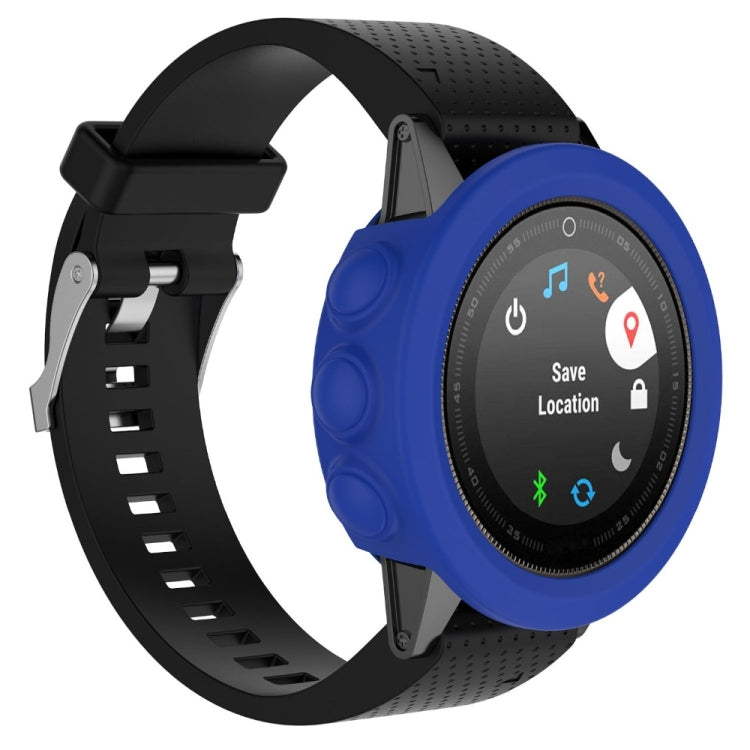 Blue silicone protective watch case for Garmin Fenix 5 with raised side grips