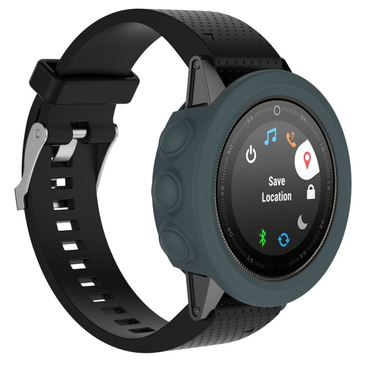 Navy blue silicone protective watch case for Garmin Fenix 5 with raised side grips