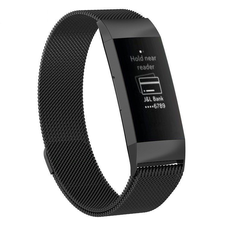 Black stainless steel mesh magnet watch band with black watch module (large).
