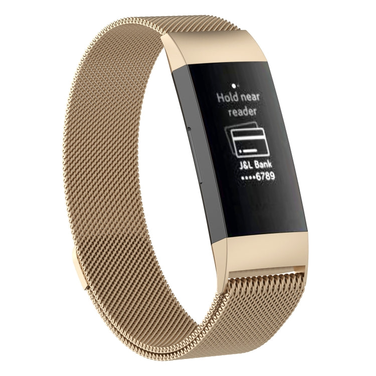 Gold stainless steel mesh magnet watch band with black watch module (large).