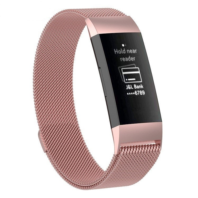 Rose gold stainless steel mesh watch band with magnetic clasp, size large