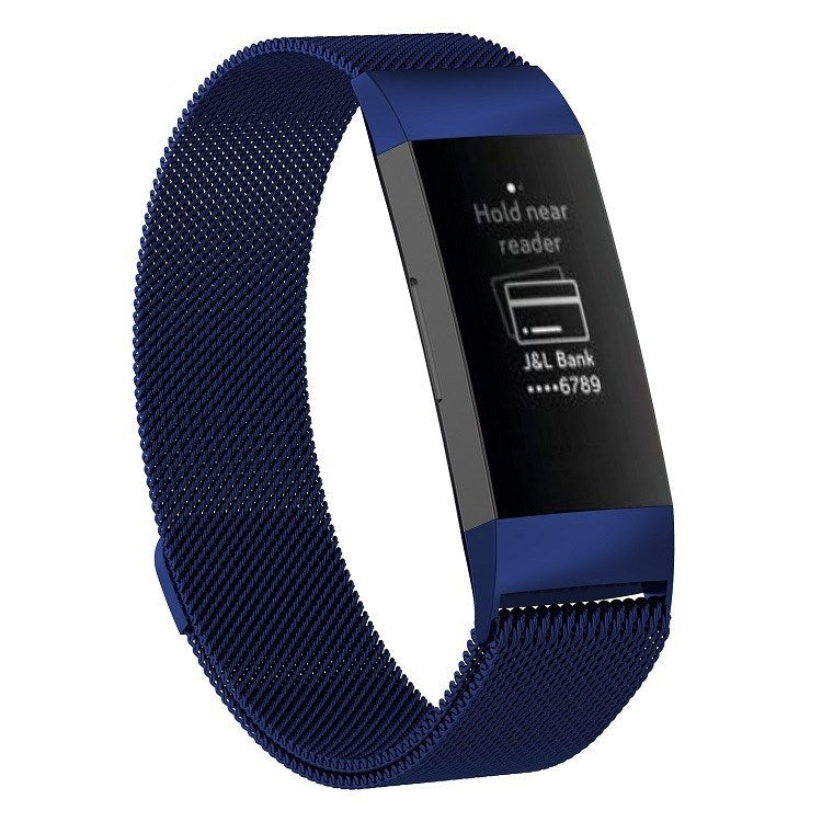 Blue stainless steel mesh magnet watch band with black watch module (large).