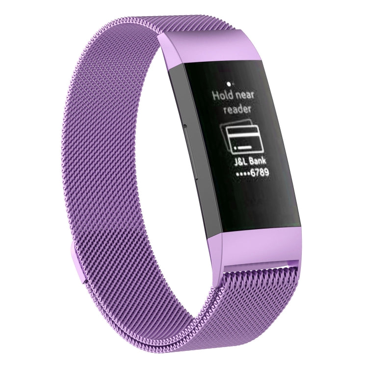 Light purple stainless steel mesh magnet watch band with black watch module (large).