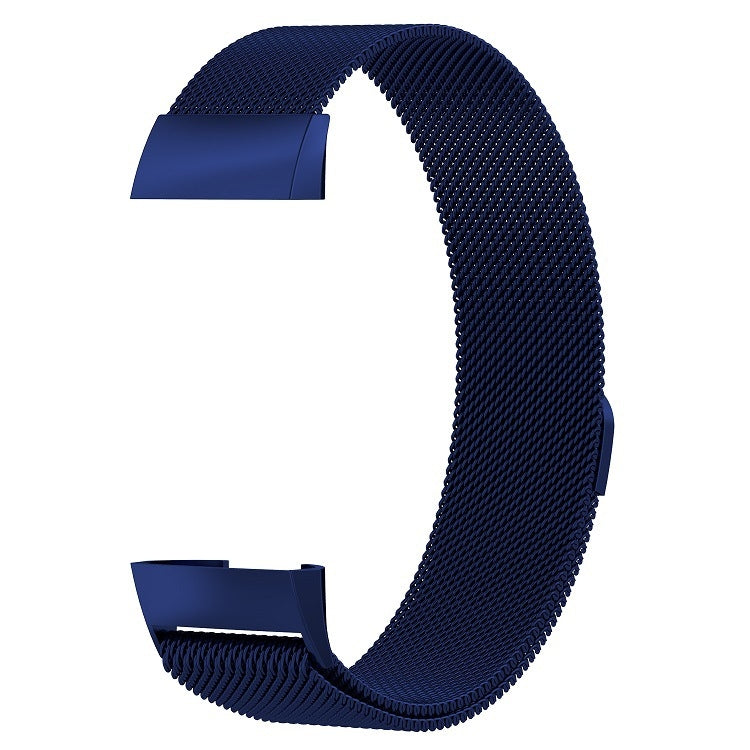 Blue stainless steel mesh magnet watch band with black module edge (large).