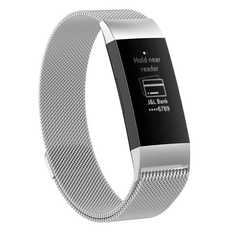 Silver stainless steel mesh magnet watch band with black watch module (large).