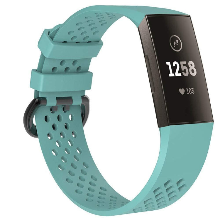 Adjustable teal sport watch band with square-hole silicone perforations
