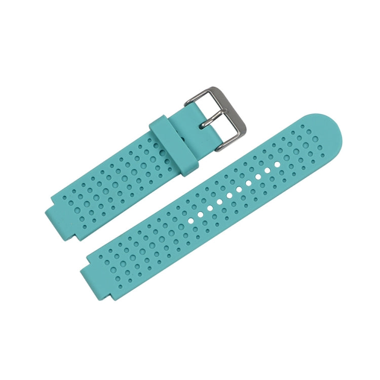 Adjustable teal watch band with perforated dots and silver metal buckle