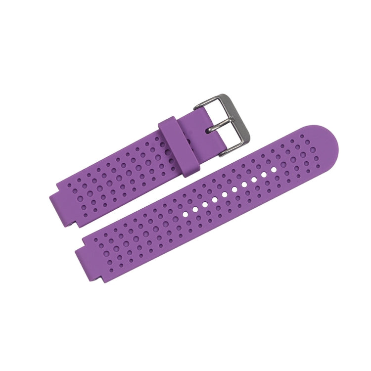 Adjustable purple watch band with perforated dots and silver metal buckle