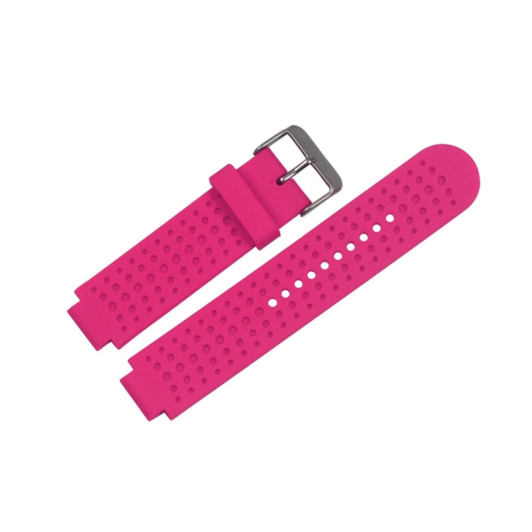 Adjustable magenta pink watch band with perforated dots and silver metal buckle