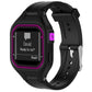 Adjustable black watch band with black smartwatch and purple accent