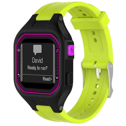 Adjustable watch band in lime green with black smartwatch and purple accents