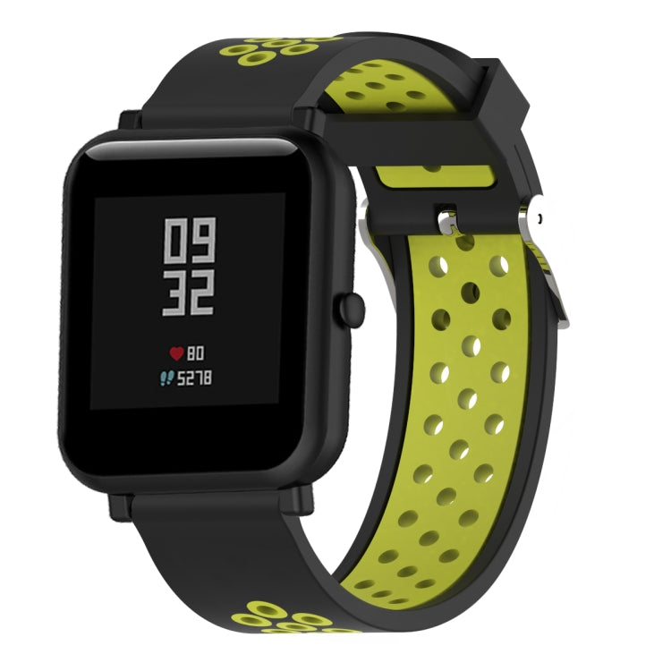 Silicone sport watch band with black and lime green perforated strap for 20mm watches