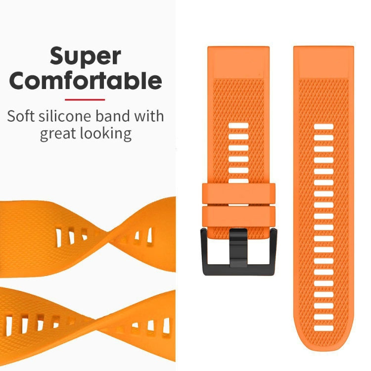 Orange 22mm silicone watch band with flexible perforated links and buckle