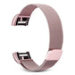 Rose pink stainless steel mesh smartwatch band with metal clasp, size L