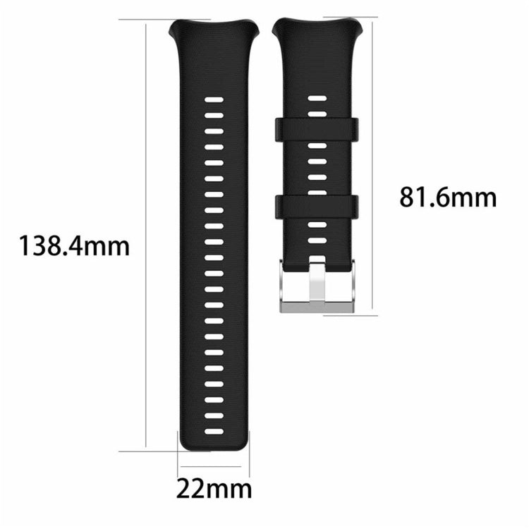 Black smartwatch band dimensions diagram showing 22mm width and 138.4mm length.
