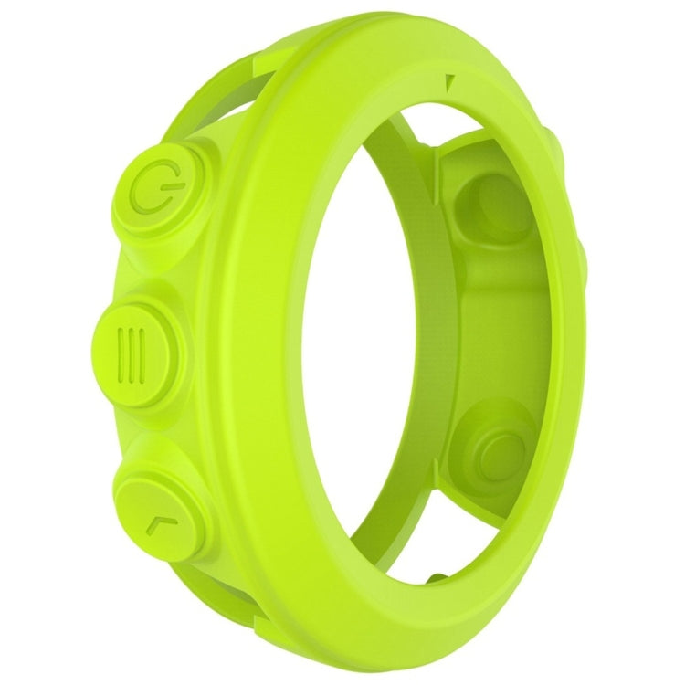 Silicone protective case for smart watch in bright green, front ring view with cutouts.