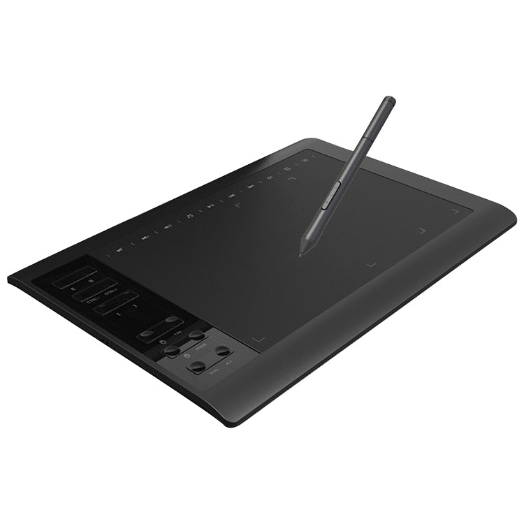 Graphics drawing tablet with dark screen and included passive stylus pen