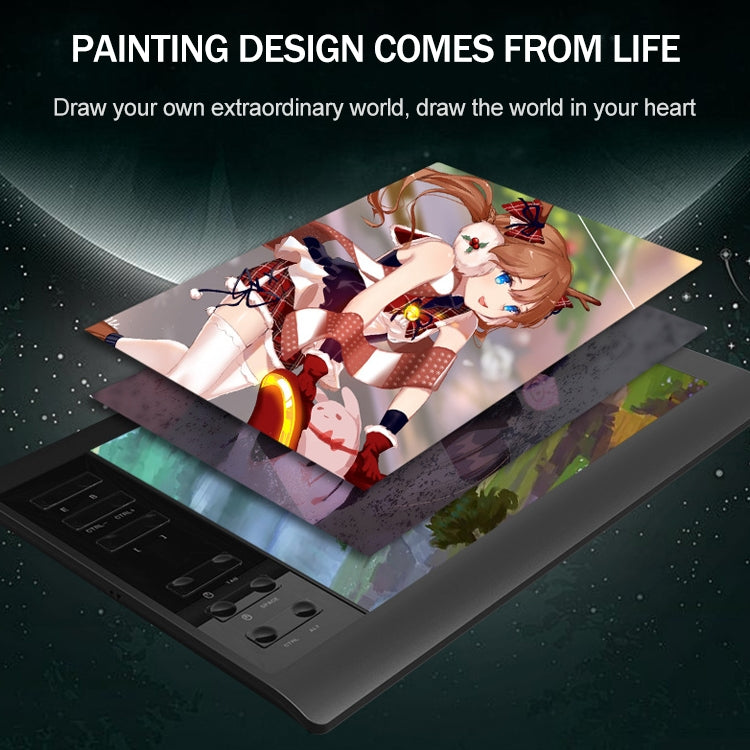 Graphics drawing tablet with colorful anime-style artwork on screen
