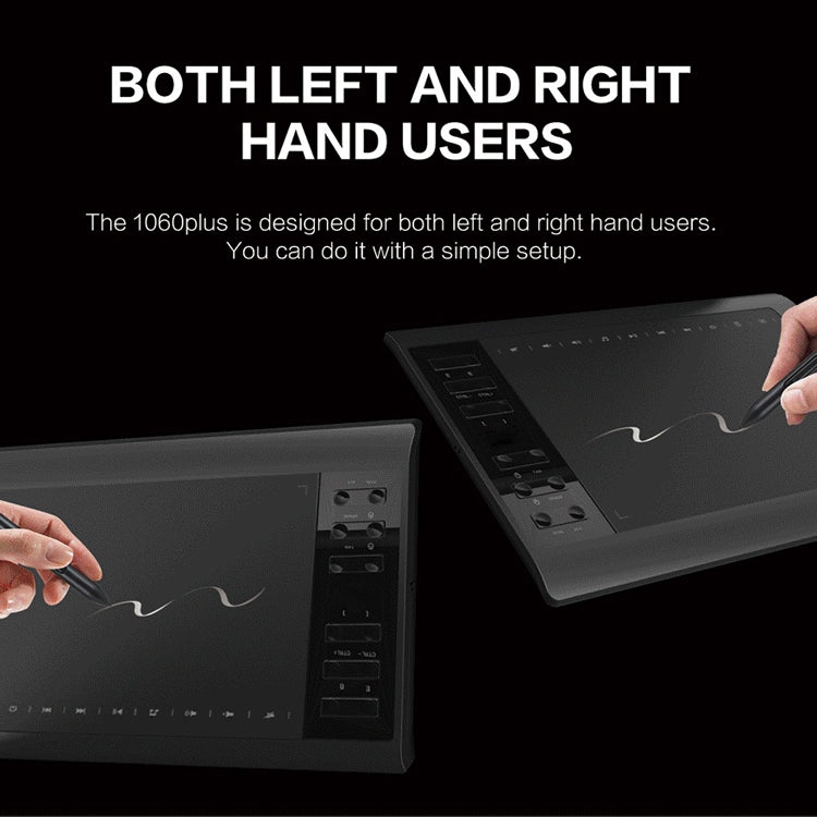 Tablet with side control buttons shown for left- and right-hand use