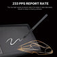 Drawing tablet with stylus tip over screen, glowing line marks