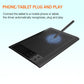 Drawing tablet with stylus writing on dark screen with light cursor
