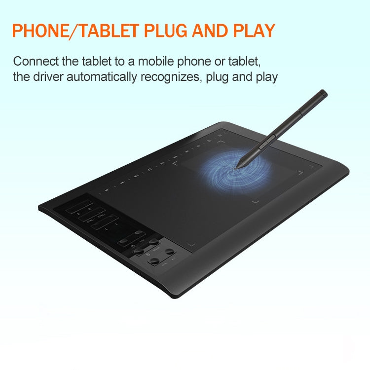 Drawing tablet with stylus writing on dark screen with light cursor