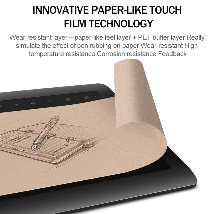 Drawing tablet with paper-like touch surface effect and stylus tip