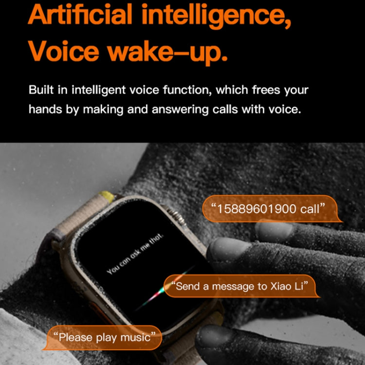 Smartwatch on wrist showing voice command notifications on a dark screen