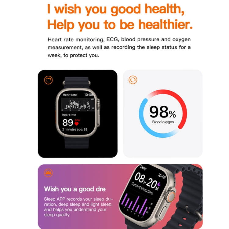 Smartwatch with black silicone band, health monitoring display on square screen